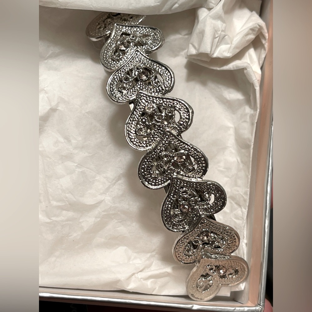 Vintage silver 4” hearts hair barrette clip